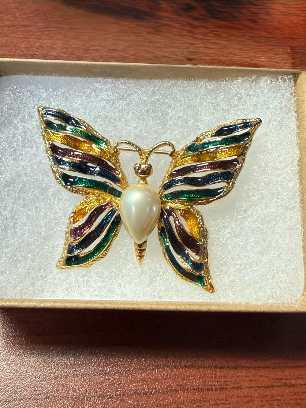 Mardi Gras 😁 Butterfly Brooch with Faux Pearl Accent